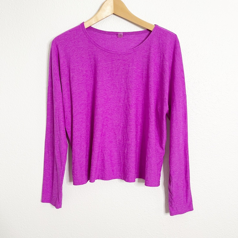 Beyond Yoga Womens Magenta Purple Heathered‎ Long Sleeve Relaxed Top Size Large